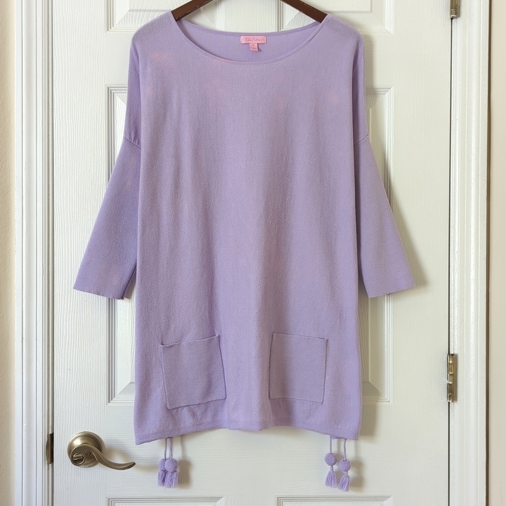 Lilly Pulitzer Elba Light Oversized Boat Neck Quarter Sleeve Sweater Lilac M